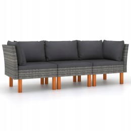 Vidaxl 3-vietė sodo sofa su pagalvėlėmis, polirotango, pilka
