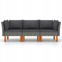 Vidaxl 3-vietė sodo sofa su pagalvėlėmis, polirotango, pilka