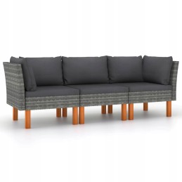 Vidaxl 3-vietė sodo sofa su pagalvėlėmis, polirotango, pilka