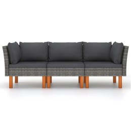Vidaxl 3-vietė sodo sofa su pagalvėlėmis, polirotango, pilka