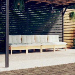 Keturių vietų sodo sofa su kreminės pušies medienos pagalvėlėmis
