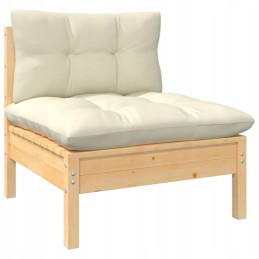 Keturių vietų sodo sofa su kreminės pušies medienos pagalvėlėmis