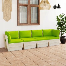 4-vietė sodo sofa iš padėklų su eglės medžio pagalvėlėmis