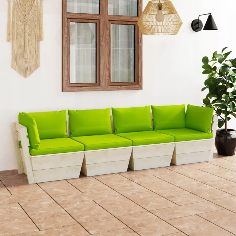 4-vietė sodo sofa iš padėklų su eglės medžio pagalvėlėmis