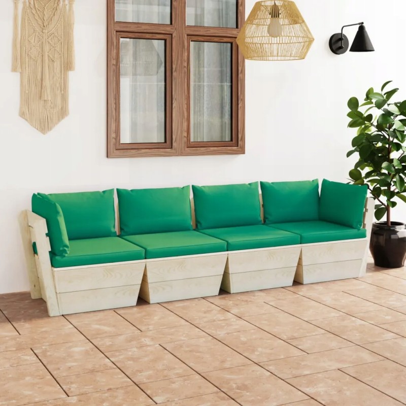 4-vietė sodo sofa iš padėklų su eglės medžio pagalvėlėmis