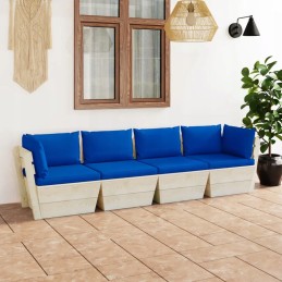 4-vietė sodo sofa iš padėklų su eglės medžio pagalvėlėmis