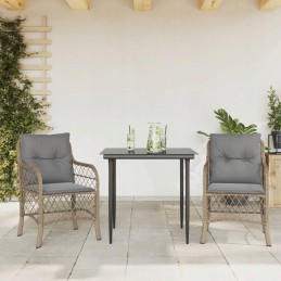 Vidaxl 3 dalių bistro baldų komplektas su pagalvėlėmis, mišraus smėlio spalvos, PE rotango