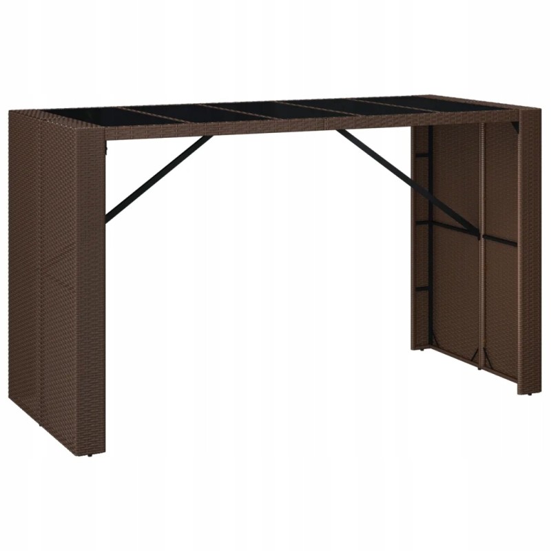 Vidaxl baro stalas su stikliniu stalviršiu, rudas, 185x80x110 cm