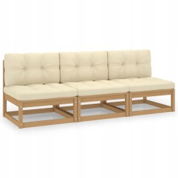 Sodo sofa iš pušies masyvo, 3 vietų, medaus rudos spalvos, komplektas