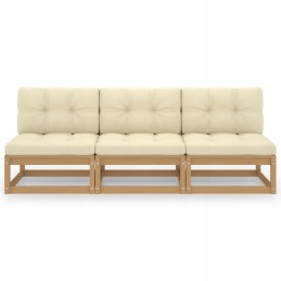 Sodo sofa iš pušies masyvo, 3 vietų, medaus rudos spalvos, komplektas