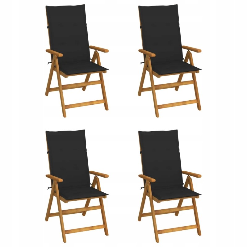 Sodo kėdės su pagalvėlėmis, akacijos medienos, juodos, 57x69x111cm
