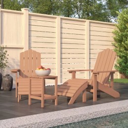 Adirondack sodo kėdės su atrama kojoms ir stalu - ruda, HDPE, 73x83
