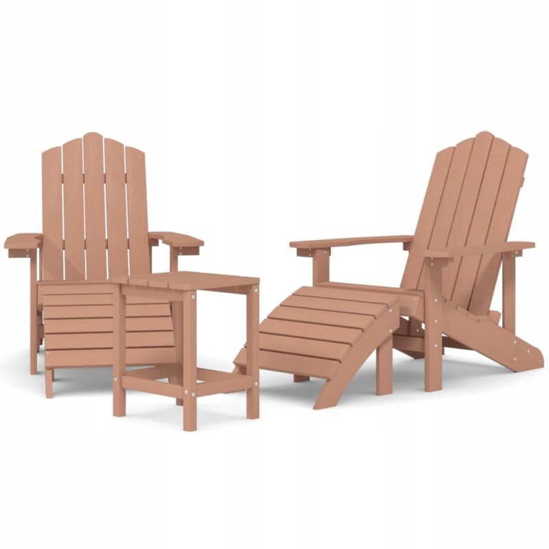 Adirondack sodo kėdės su atrama kojoms ir stalu, ruda, HDPE, 73x83x