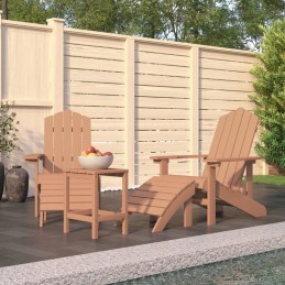 Adirondack sodo kėdės su atrama kojoms ir stalu, ruda, HDPE, 73x83x