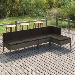 Vidaxl 5 dalių sodo sofos komplektas, pagalvėlės, pilka, pilnas rotangas