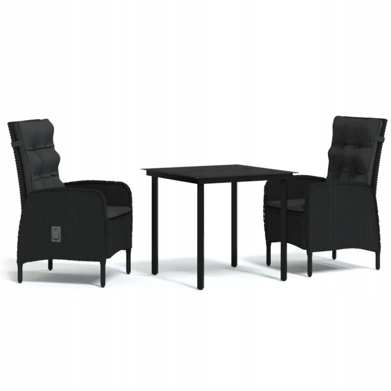 Sodo stalas iš rotango su kėdėmis - 80x80x74 cm, juodas