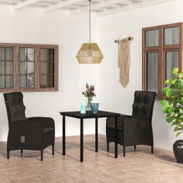 Sodo stalas iš rotango su kėdėmis - 80x80x74 cm, juodas
