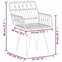 PE rotango sodo stalo komplektas, juodas, 80x80x74 cm