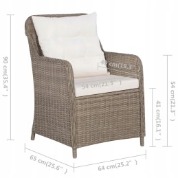 Rattan PE sodo baldų komplektas, 2 foteliai + stalas, ruda/kreminė, 64x65