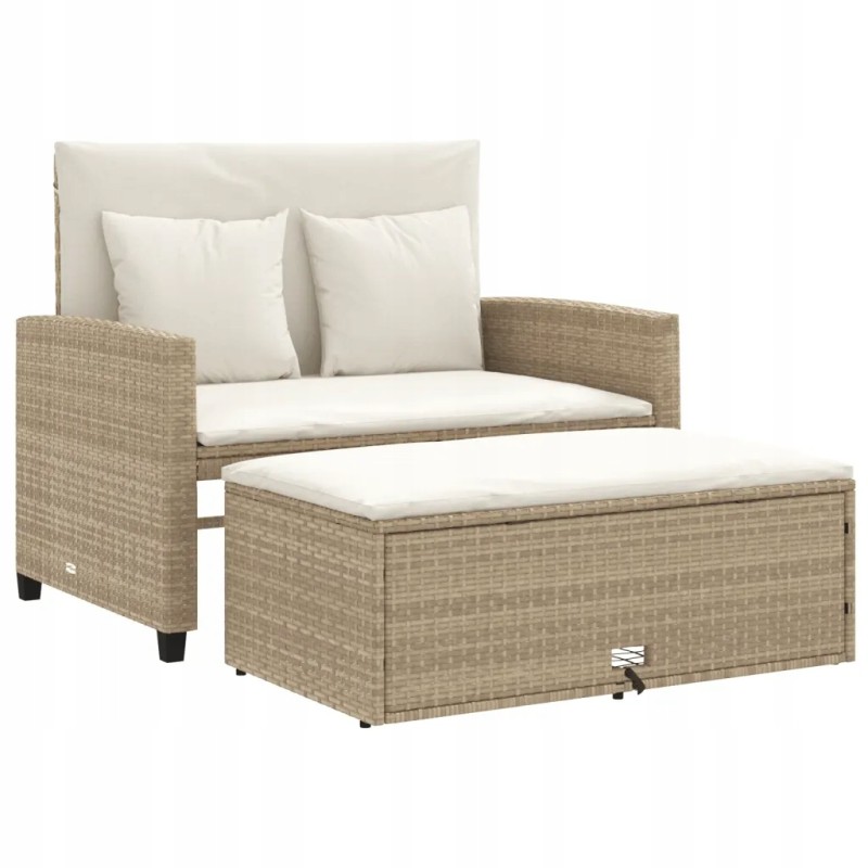 Sodo sofa su pagalvėlėmis, 2-vietė, smėlio spalvos, polirotango