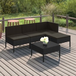 Vidaxl 5 dalių sodo poilsio komplektas, pagalvėlės, juodas PE rotangas