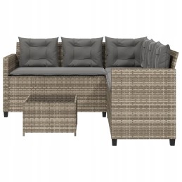 Vidaxl sodo kampinė sofa su pagalvėlėmis ir stalu, PE rotango, pilka