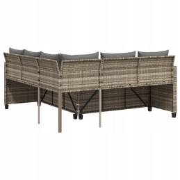 Vidaxl sodo kampinė sofa su pagalvėlėmis ir stalu, PE rotango, pilka