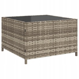 Vidaxl sodo kampinė sofa su pagalvėlėmis ir stalu, PE rotango, pilka