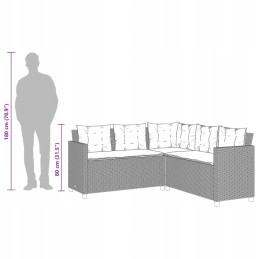 Vidaxl sodo kampinė sofa su pagalvėlėmis ir stalu, PE rotango, pilka