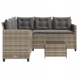 Vidaxl sodo kampinė sofa su pagalvėlėmis ir stalu, PE rotango, pilka