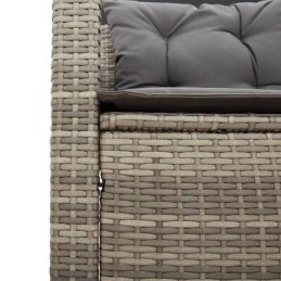 Vidaxl sodo kampinė sofa su pagalvėlėmis ir stalu, PE rotango, pilka