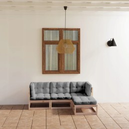 4 dalių sodo poilsio komplektas, su pagalvėmis, pušies masyvo