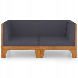Vidaxl dvivietė sofa su tamsiai pilkomis pagalvėlėmis, akacijos mediena