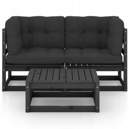 Vidaxl 3 dalių sodo poilsio komplektas, su pagalvėmis, pušies masyvo