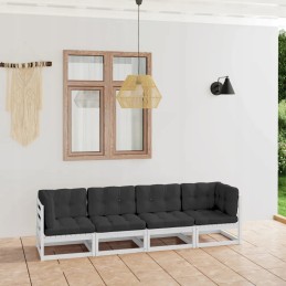 Kaimiška 4-vietė sodo sofa, balta/antracito, pušies, 70x7