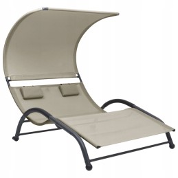 Vidaxl dvivietis gultas su baldakimu, tekstilenas, kremas