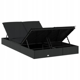 Dviejų vietų šezlongas su juodomis polirotango pagalvėlėmis