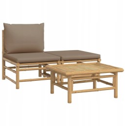 Vidaxl 3 dalių sodo baldų komplektas, taupe pagalvėlės, bambukas