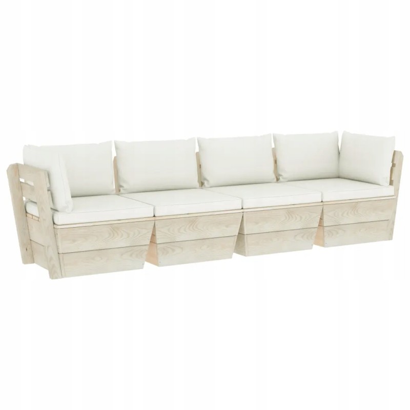 4-vietė sodo sofa su padėklais, kreminė