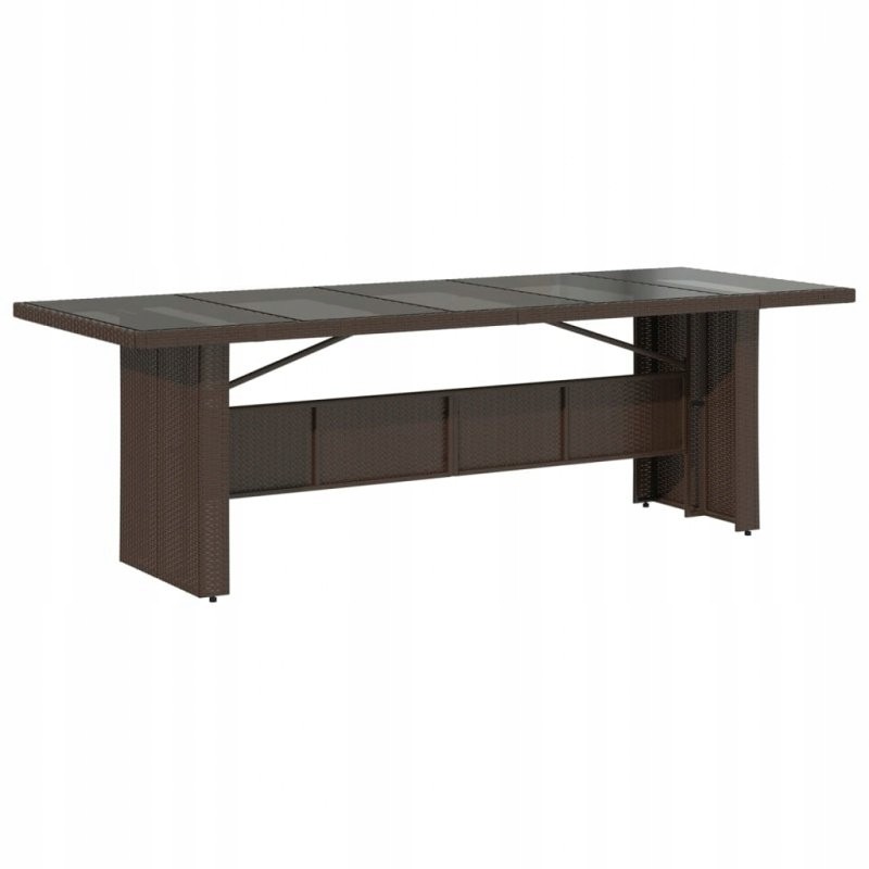 Sodo stalas su stikliniu stalviršiu, rudas, 240x90x75cm, polirotangas