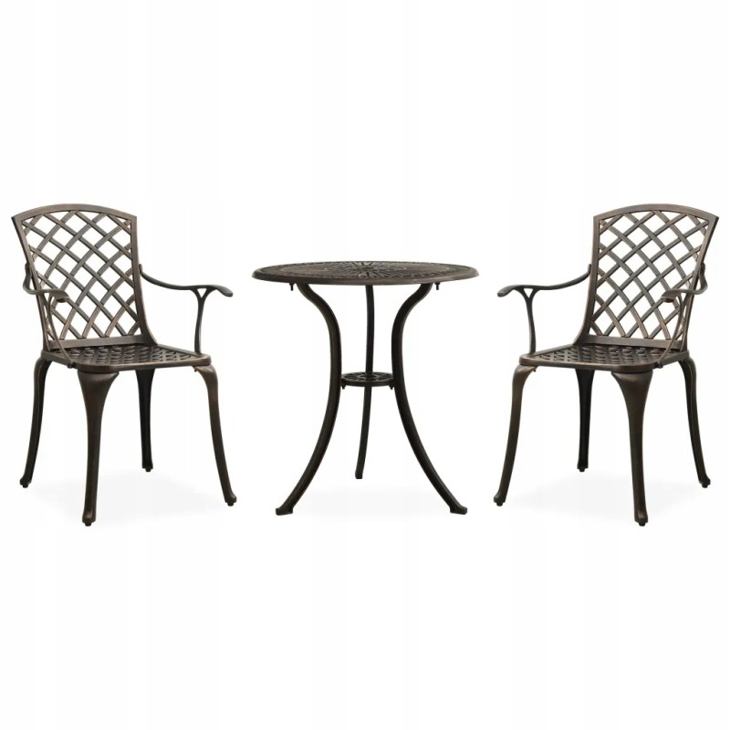 Aliuminio rudos spalvos bistro komplektas, 2 kėdės + stalas 61x60x93 cm