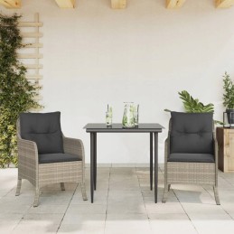 Vidaxl 3 dalių sodo baldų komplektas su pagalvėlėmis, pilkas PE rotangas