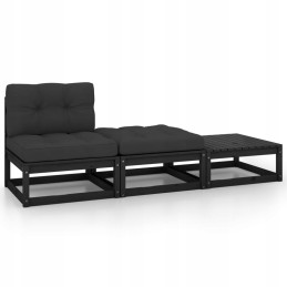 Vidaxl 3 dalių sodo poilsio komplektas, su pagalvėlėmis, juoda, 805769