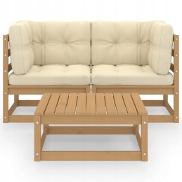 3 dalių sodo poilsio komplektas, su pagalvėmis, pušies masyvo