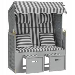 Vidaxl paplūdimio krepšelis su pagalvėlėmis, PE rotango ir medžio, pilka ir balta