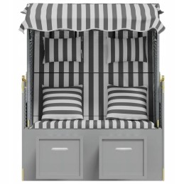 Vidaxl paplūdimio krepšelis su pagalvėlėmis, PE rotango ir medžio, pilka ir balta