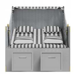 Vidaxl paplūdimio krepšelis su pagalvėlėmis, PE rotango ir medžio, pilka ir balta