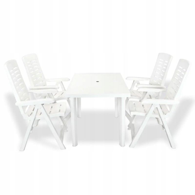 5 dalių sodo baldų komplektas, plastikinis, baltas