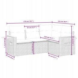 dalių sodo sofos komplektas, juodos PE rotango pagalvėlės