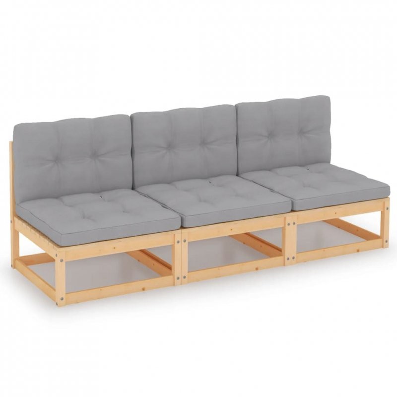 3-vietė sofa su pagalvėlėmis, pušies masyvo